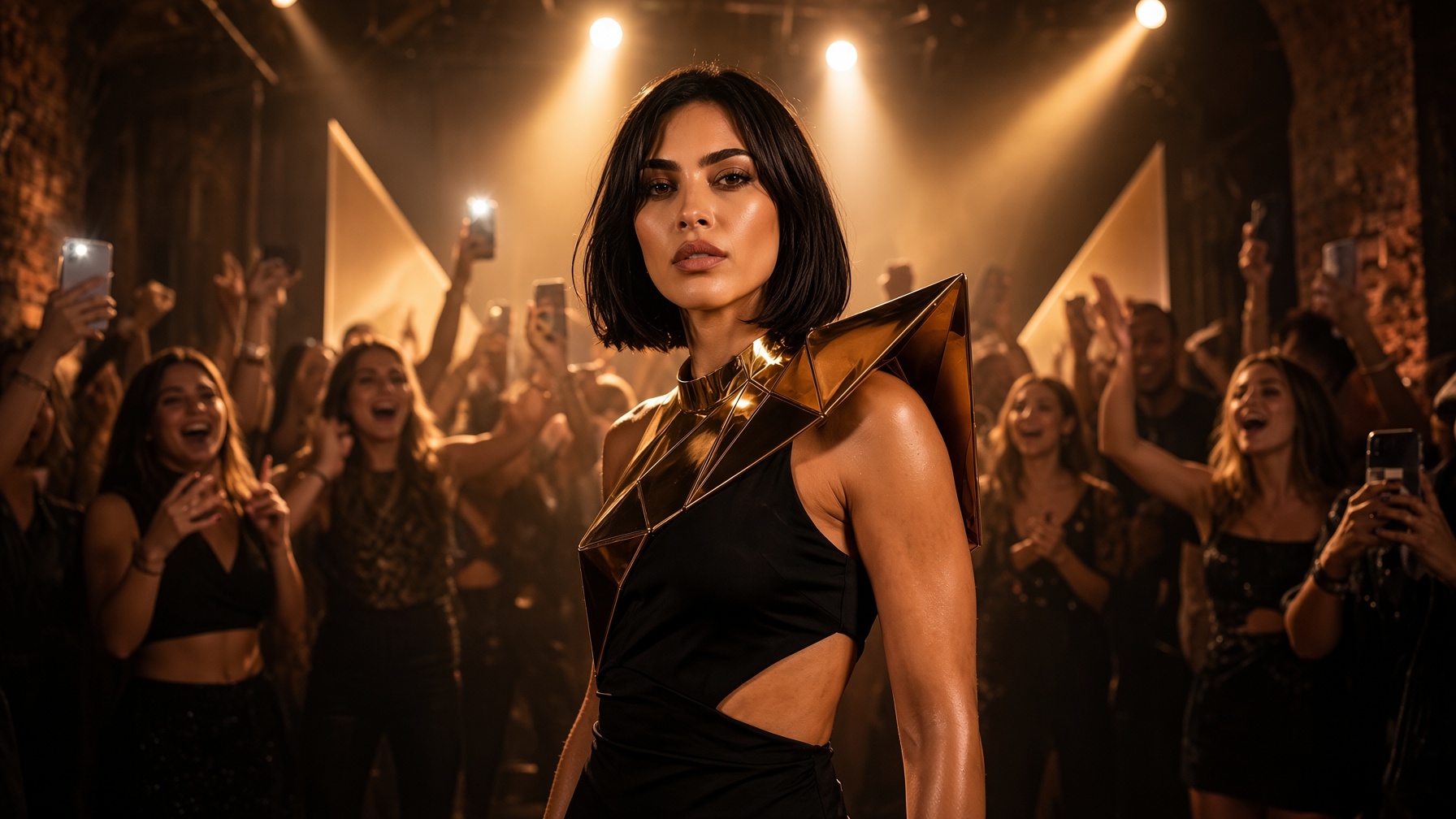 MARIE//ABLE performing in a black-and-gold London club
